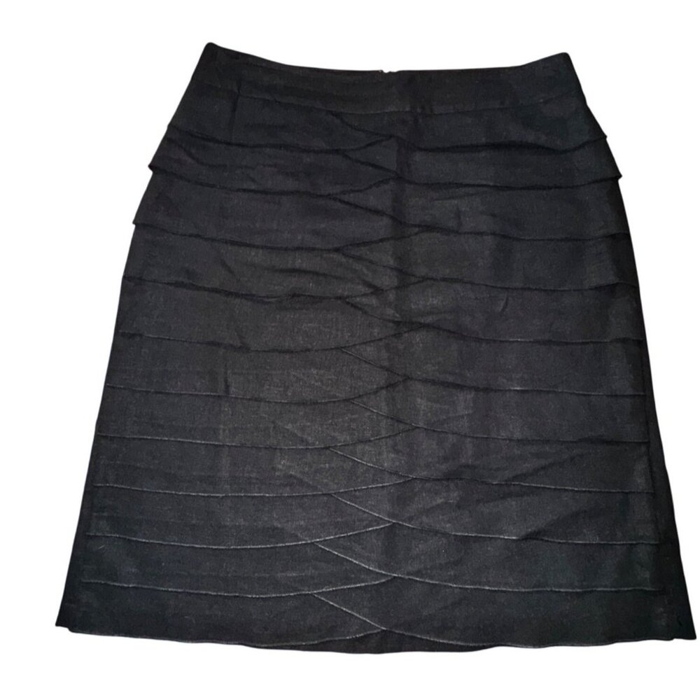 Larry Levine Black Linen Blend Skirt Size‎ 6 Classic Office Basic Layered Sexy